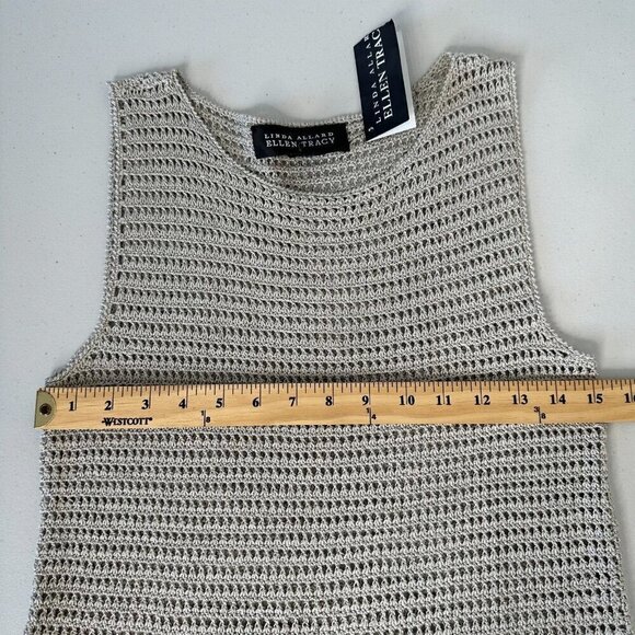 Linda Allard Ellen Tracy Open Knit Top Womens Sz S Crochet Tan Sleeveless Khaki - Picture 8 of 11